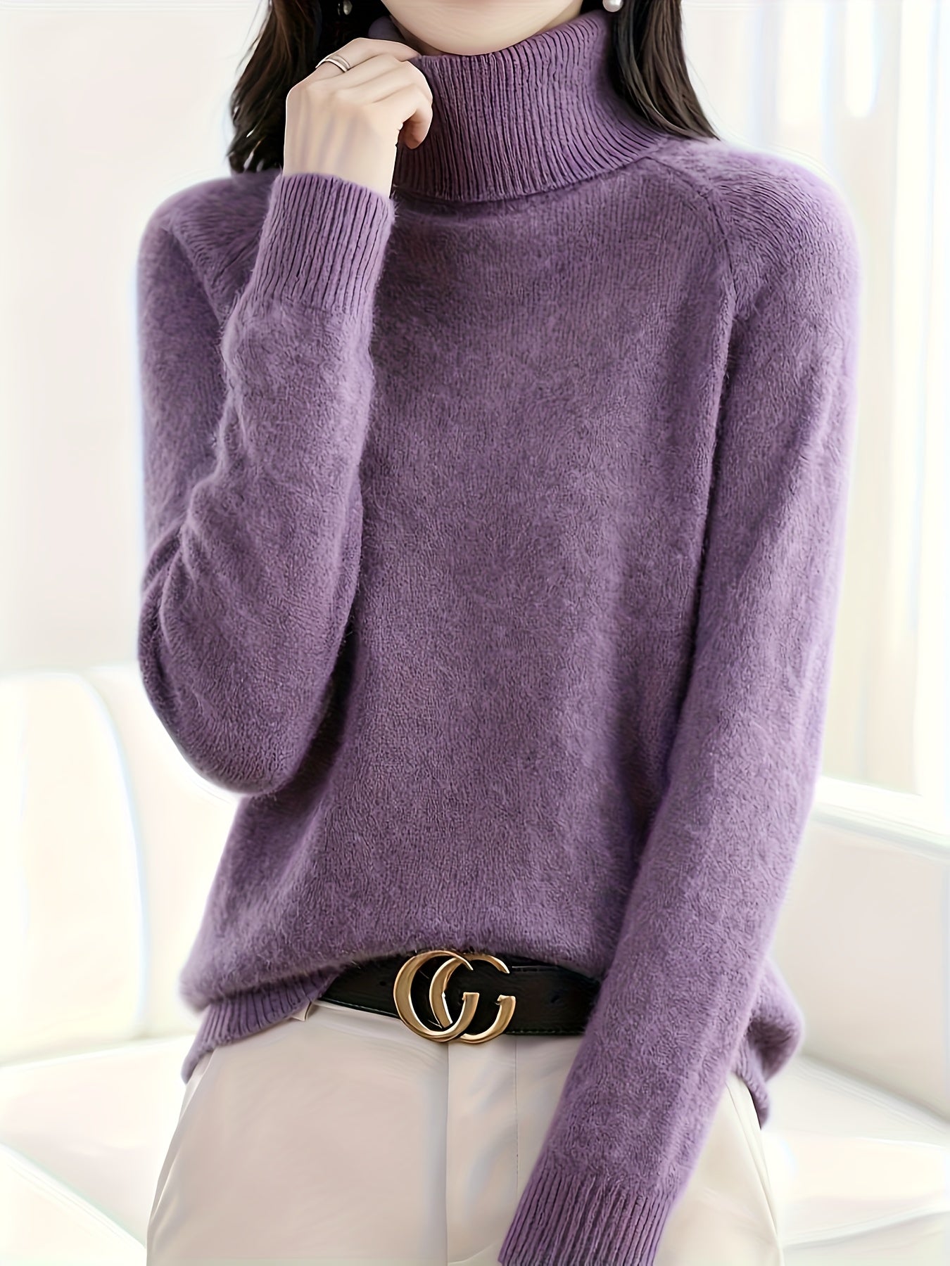 FMEC Soft Turtleneck Sweater Women High Neck Knit