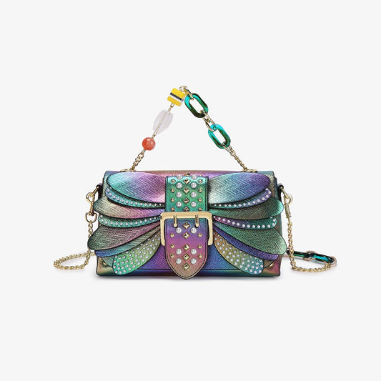 Rivet Wing Bag With Trim Chain Gradient Dragonfly Clutch