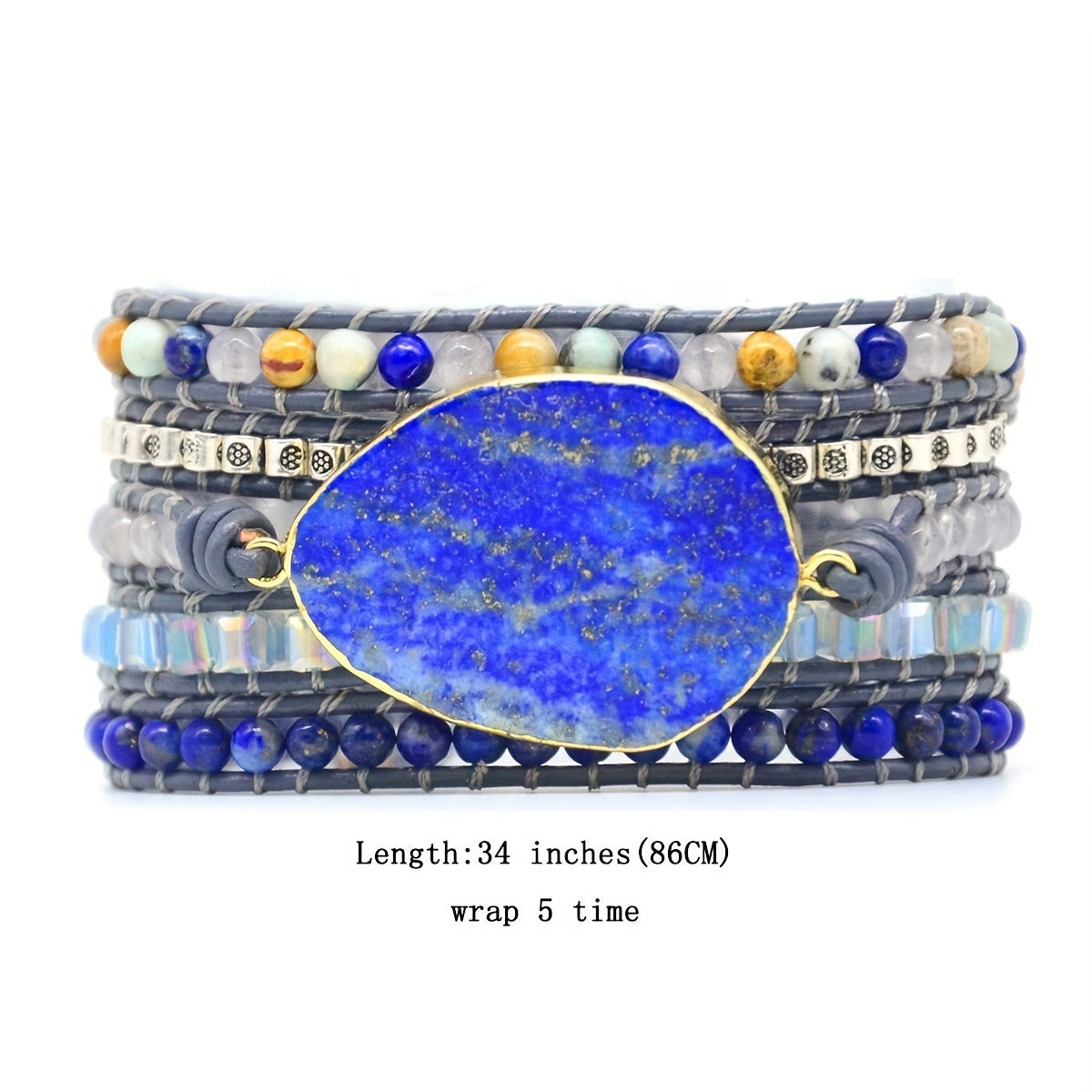 Boho Natural Jasper Druzy Leather Bracelet For Men Women