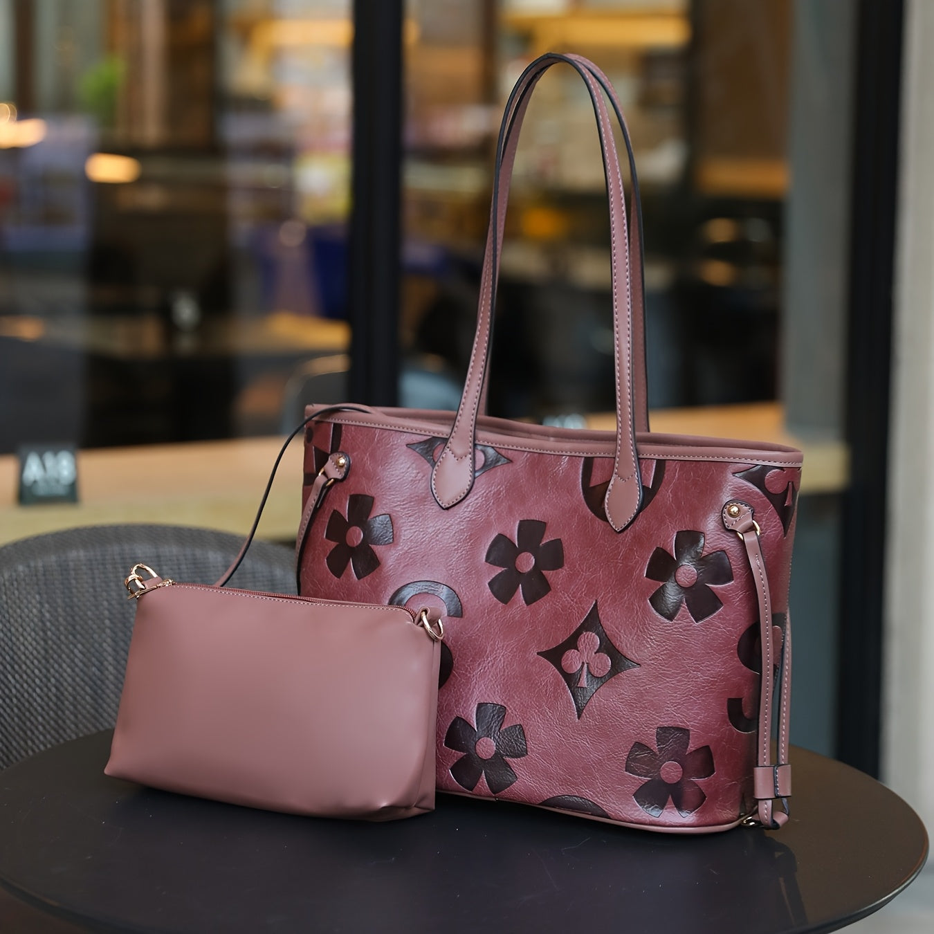 Monogram Tote Bag For Women In Faux Leather With Buckle