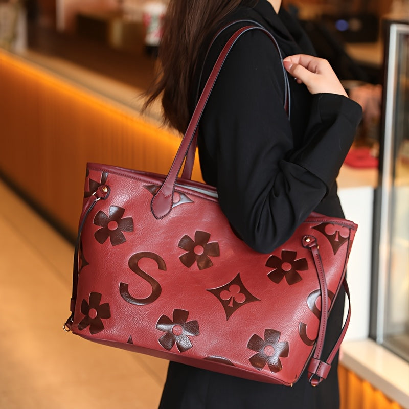 Monogram Tote Bag For Women In Faux Leather With Buckle