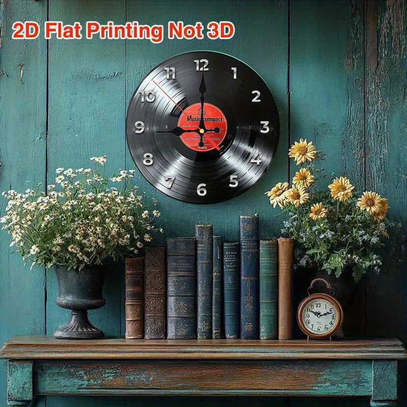 Retro Vinyl Record Wooden Wall Clock Digital Display