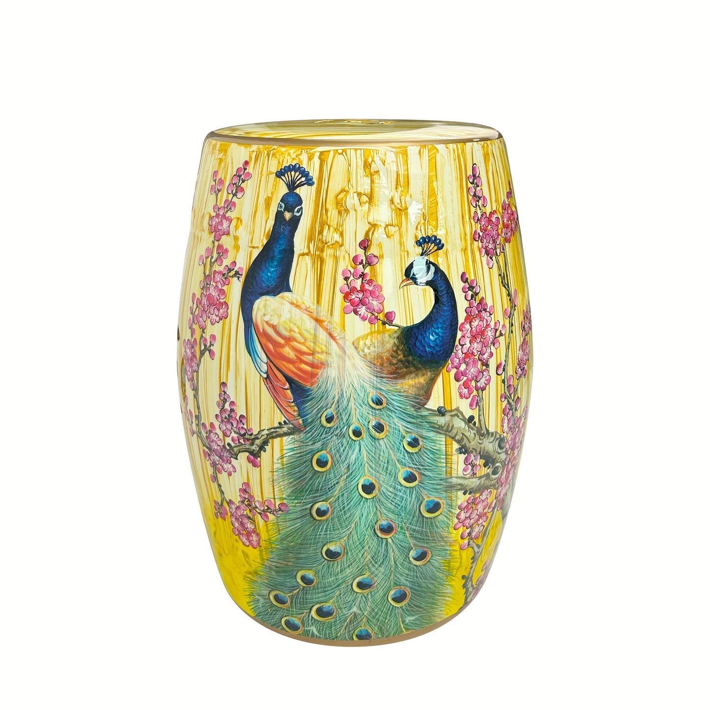 Ceramic Drum Stool Asian Classical Style Ornate Bird Blossom