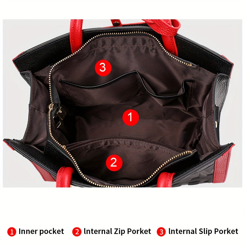 Genuine Cowhide Handbag And Crossbody With Adjustable Strap Zipper Closure