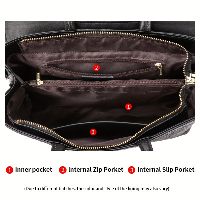 Luxury Crocodile Embossed Leather Handbag Tote With Buckle Closure