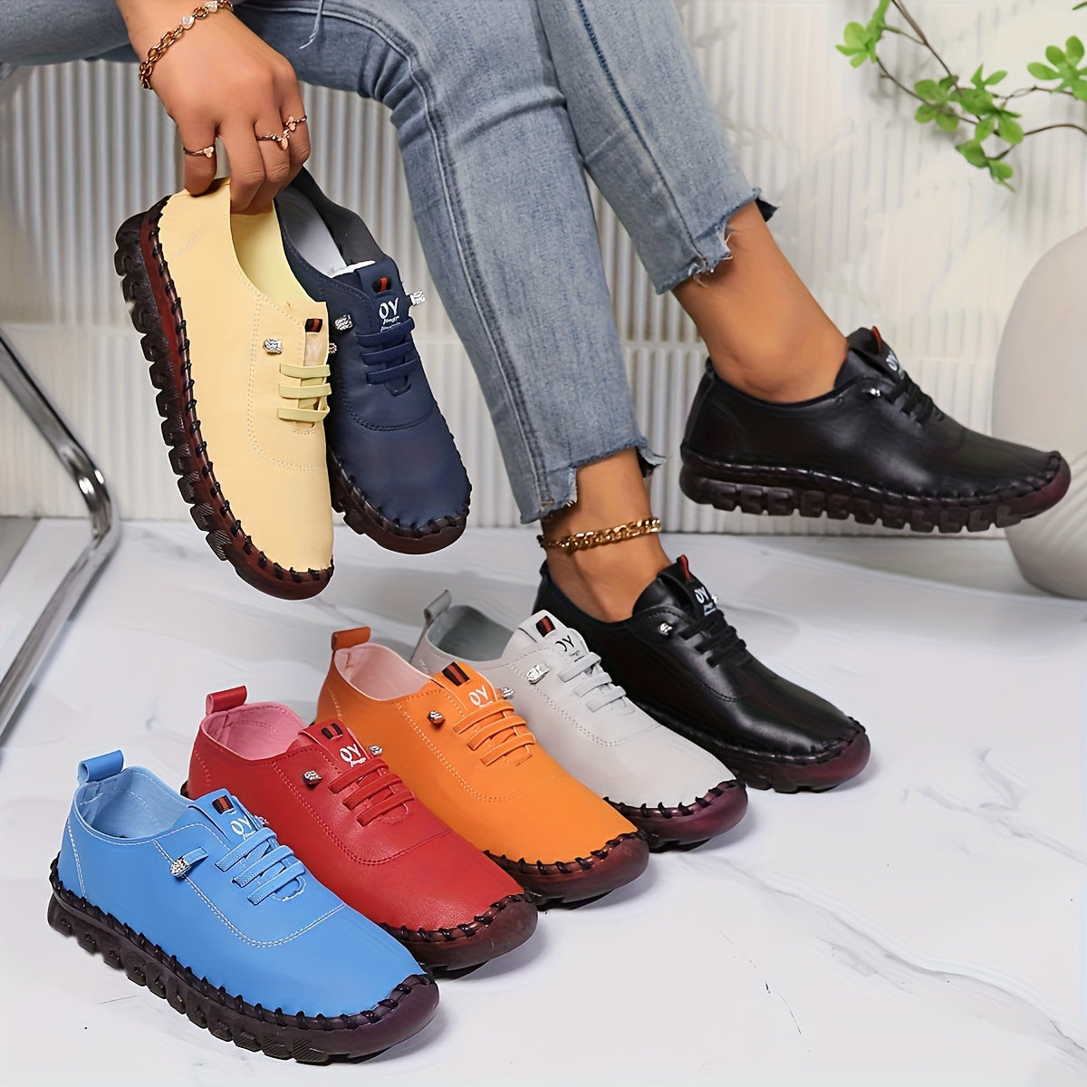 CEDUOOUO All Season Casual Sneakers For Women Round Toe PU