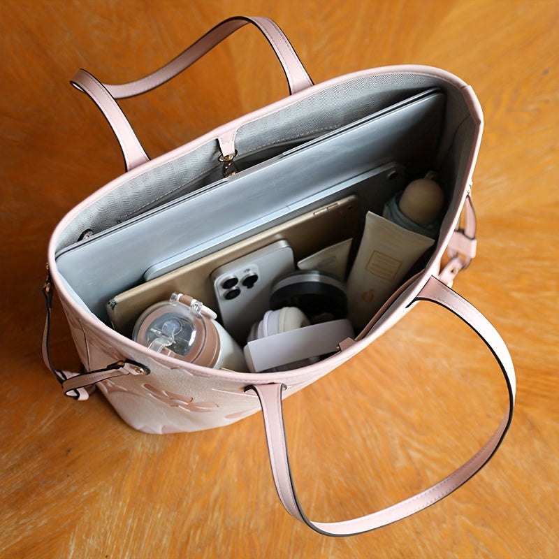 Monogram Tote Bag For Women In Faux Leather With Buckle