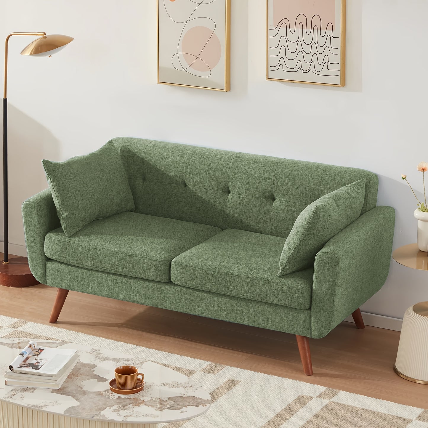 KINGFUN Mid-Century Modern Loveseat Sofa With Button-Tufted Back And Solid Hardwood Frame For Living Room And Office