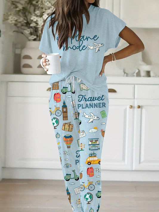 SHESHOW Travel Planner Pajama Set Women Casual Sleepwear