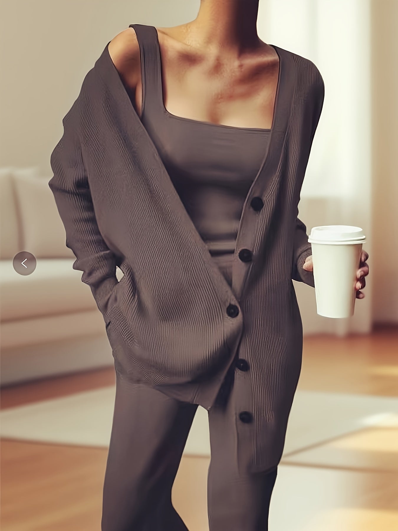 SCACTO Women's Casual Three Piece Set Jacket Vest Pants