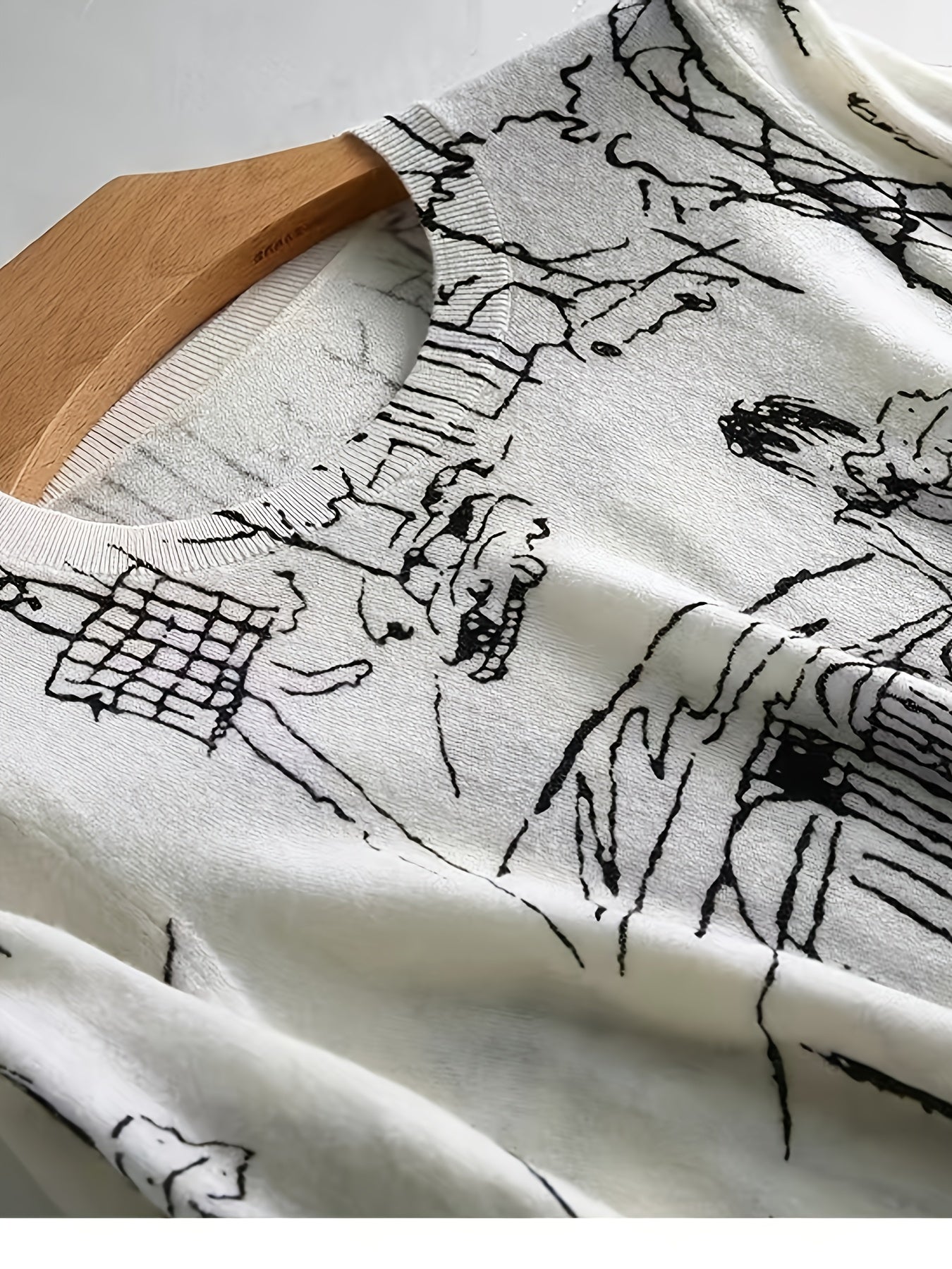 Y2K Retro Graffiti Anime Graphic Sweater Thermal Lined Long Sleeve Round Neck Pullover Casual Knit Top