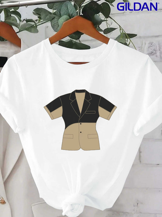 Gildan Womens Two Tone Geometric T Shirt Casual Top