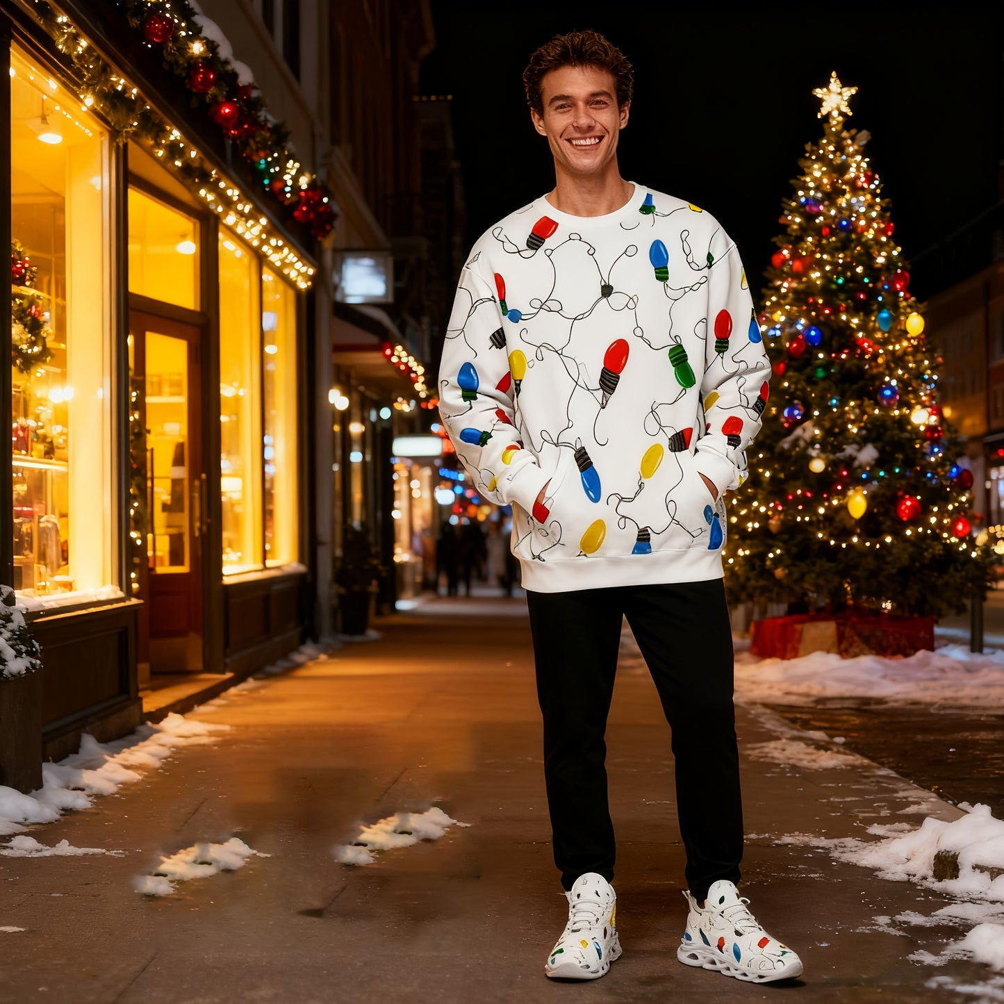 Seamless Pattern Christmas Lights And Connecting Wires Decor