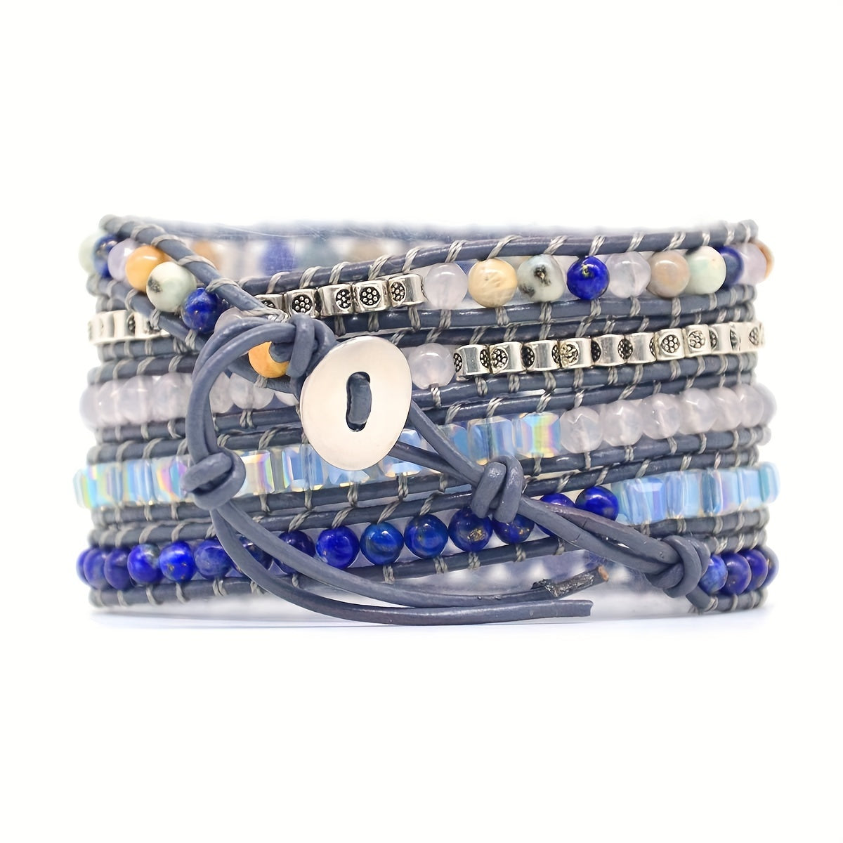 Boho Natural Jasper Druzy Leather Bracelet For Men Women