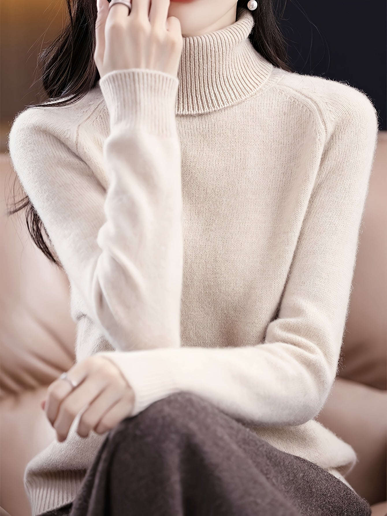 FMEC Soft Turtleneck Sweater Women High Neck Knit