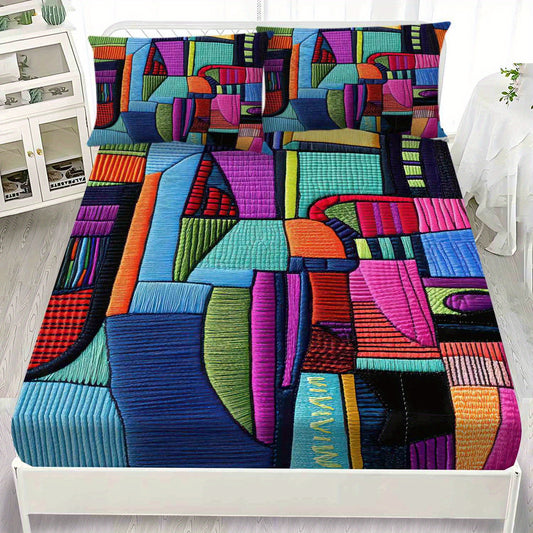 Latacaca Merry Christmas Patchwork Quilt Bedding Set With Fitted Sheet