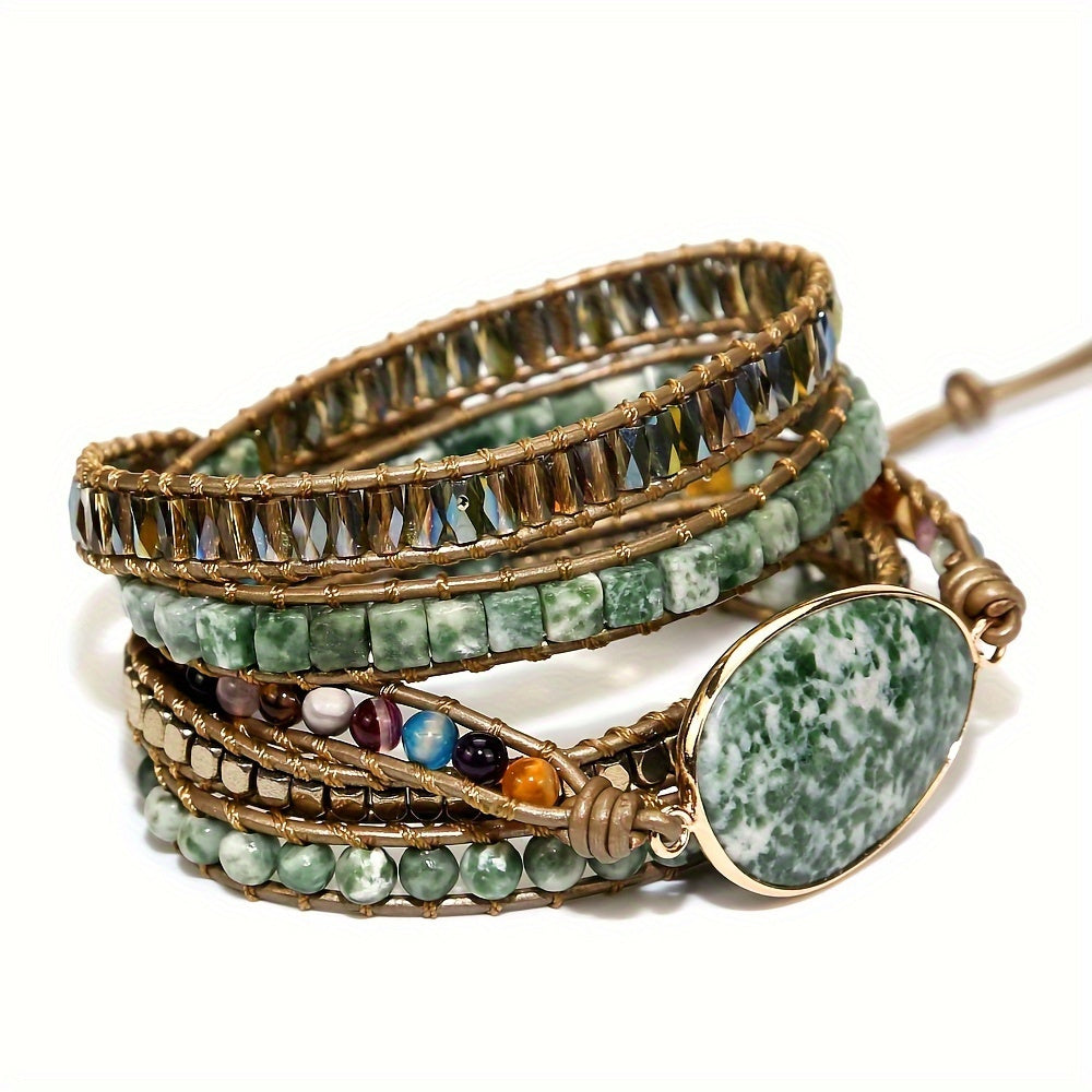 Bohemian Stone Bracelet With Beads Spacers And Oval Charm