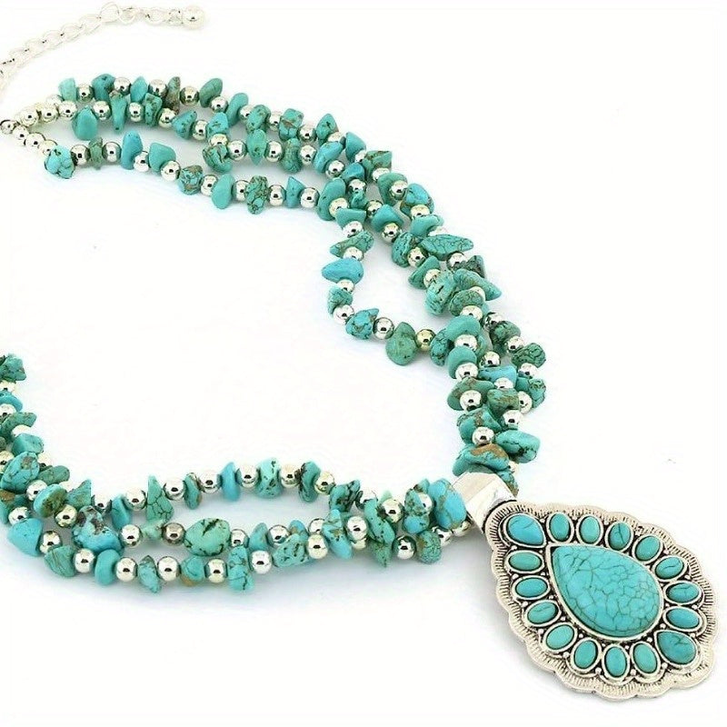 Bohemian Vintage Turquoise Necklace With Teal Gemstones And Intricate Detailing