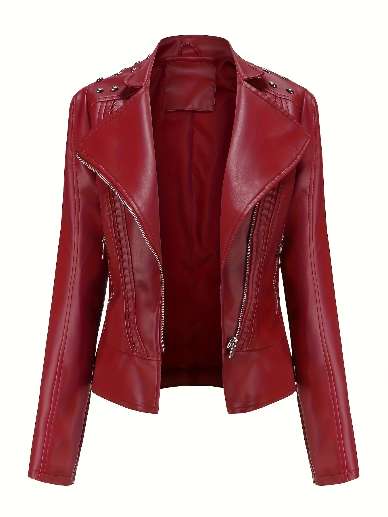 Scacto Women's Faux Leather Lapel Jacket With Beaded Studded Collar
