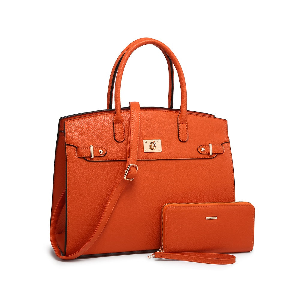 Women's Handbag And Wallet Set With Adjustable Crossbody Strap And Swivel Lock Closure