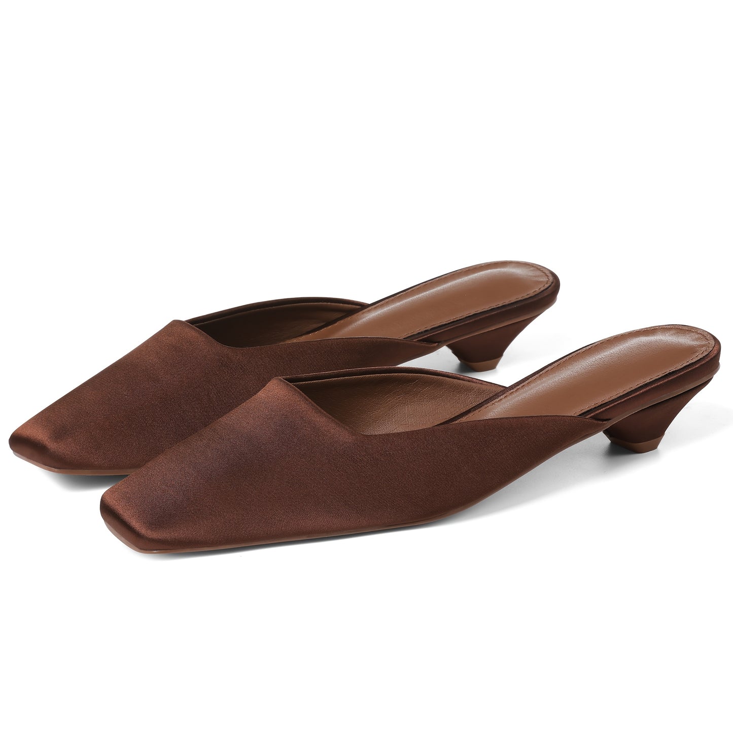 MIKARKA Satin Mules With Square Toe Kitten Heel Non Slip