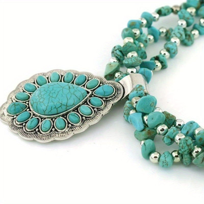 Bohemian Vintage Turquoise Necklace With Teal Gemstones And Intricate Detailing