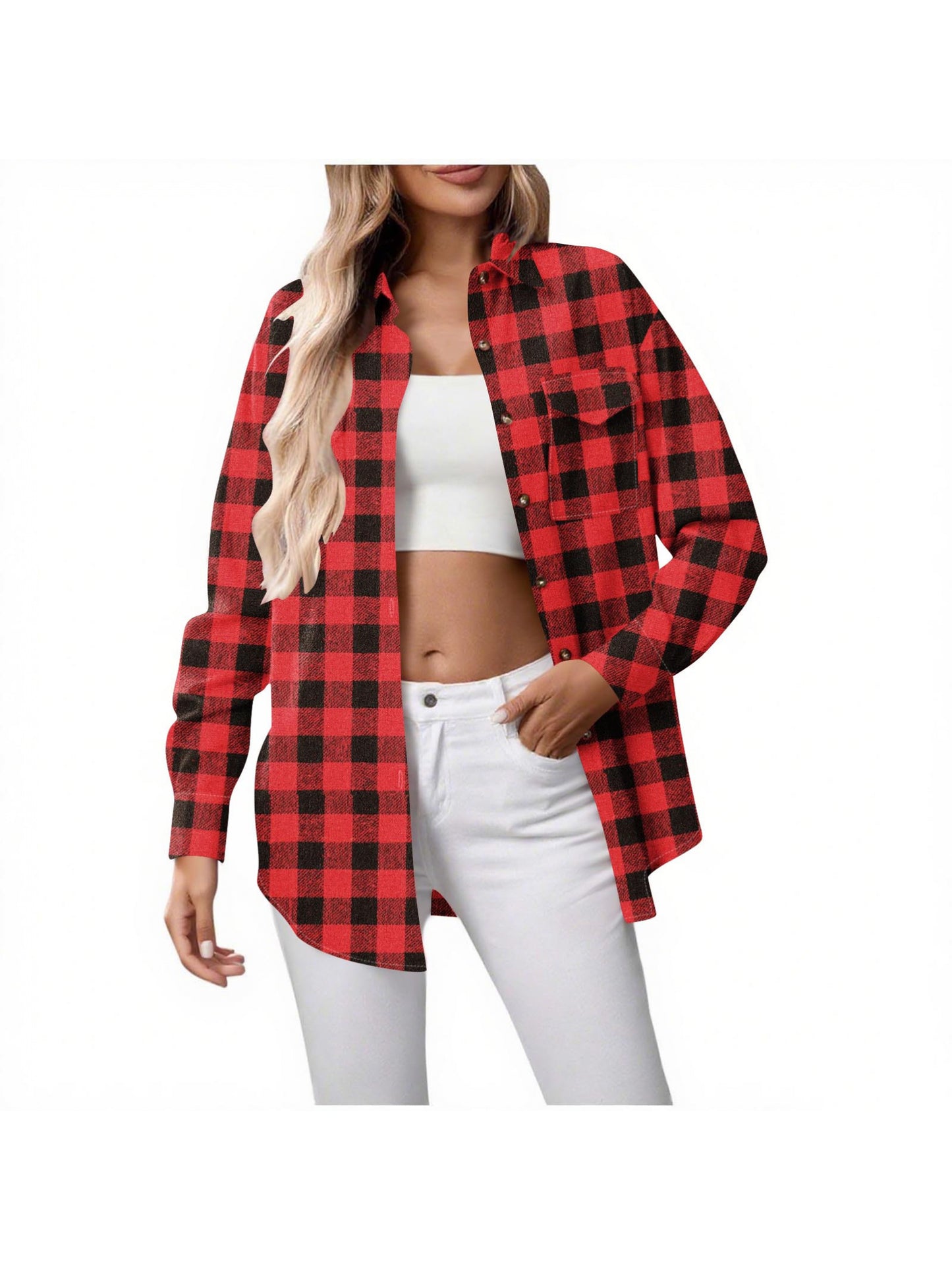 XECVKR Buffalo Plaid Flannel Shirt For Women Long Sleeve