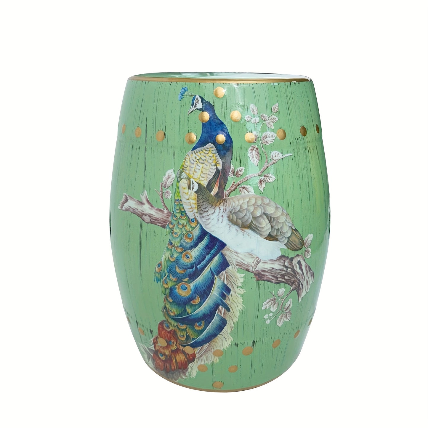 Ceramic Drum Stool Asian Classical Style Ornate Bird Blossom