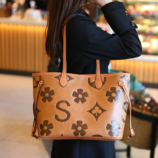 Monogram Tote Bag For Women In Faux Leather With Buckle