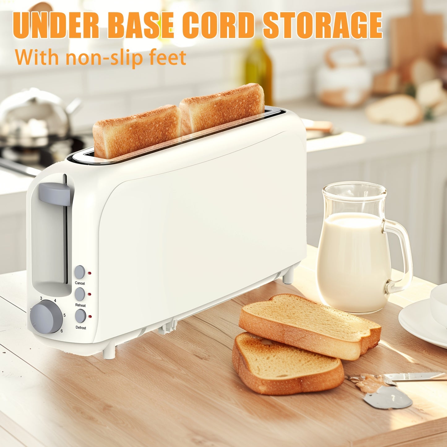 Slim 2-Slice Toaster With 6 Shade Settings Defrost Reheat Cancel Removable Crumb Tray And Compact Design