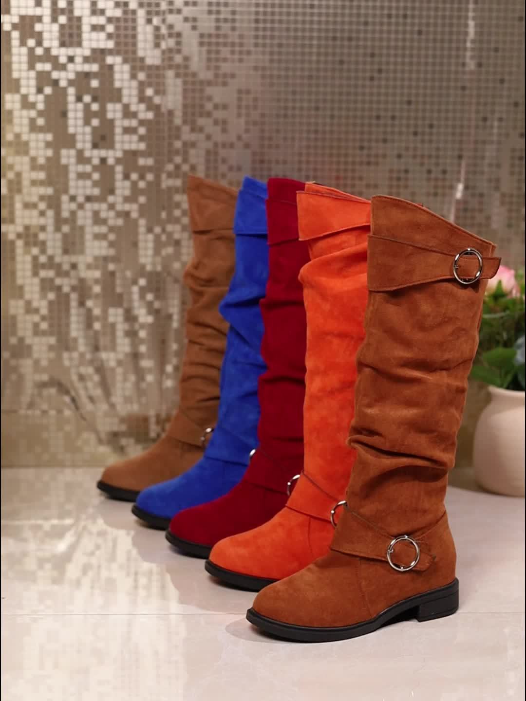 Women Slip-On Knee-High Boots With Cushioned Insole And Non-Slip Sole