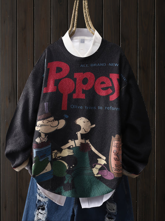 Popeye Sailor Graphic Sweater Womens Nautical Pullover