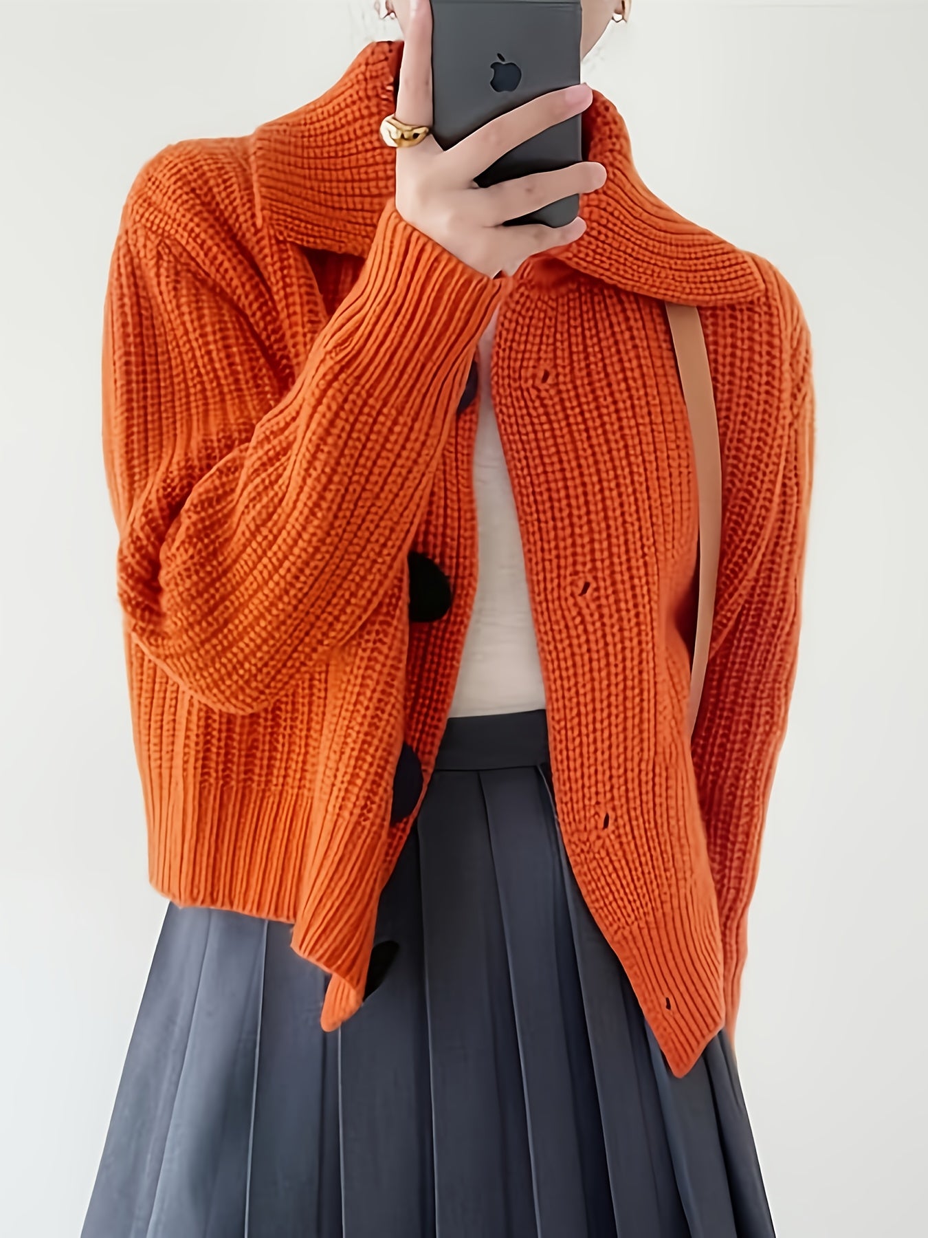 Womens Elegant Long Sleeve Cardigan With Button Front Closure Stretchy Fit All Season Non See Through