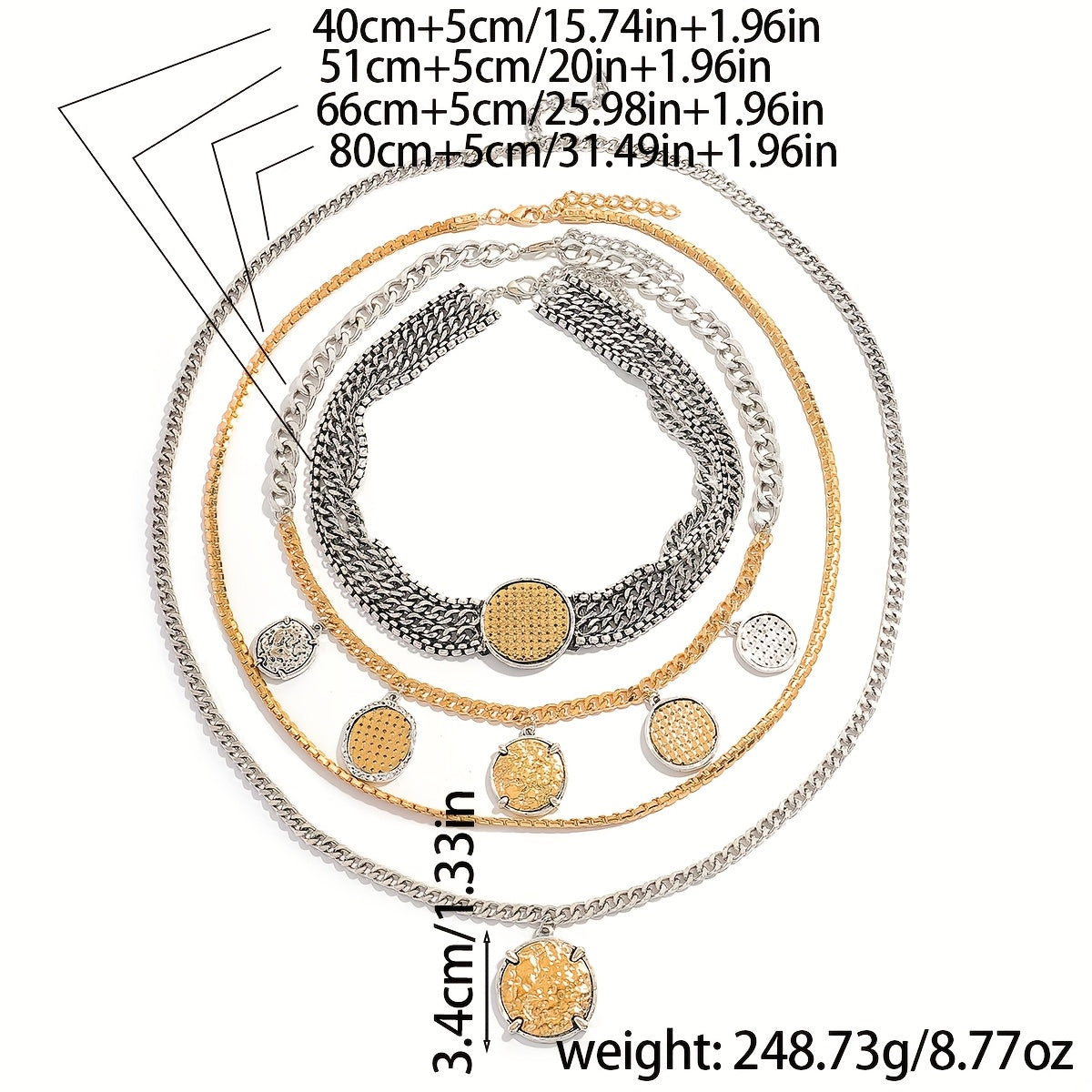 Vintage Elegant Multi Layer Round Pendant Necklace Set Evening Wear