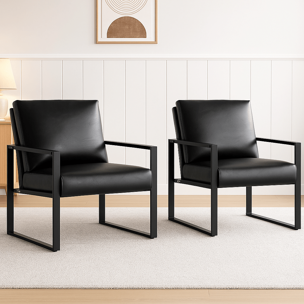 LTTROMAT Modern Accent Chair Set Of 2 Faux Leather Armchairs