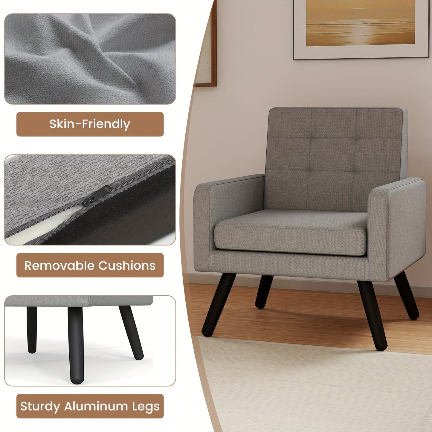 KROFEM Accent Chair Mid-Century Modern With Ergonomic Backrest