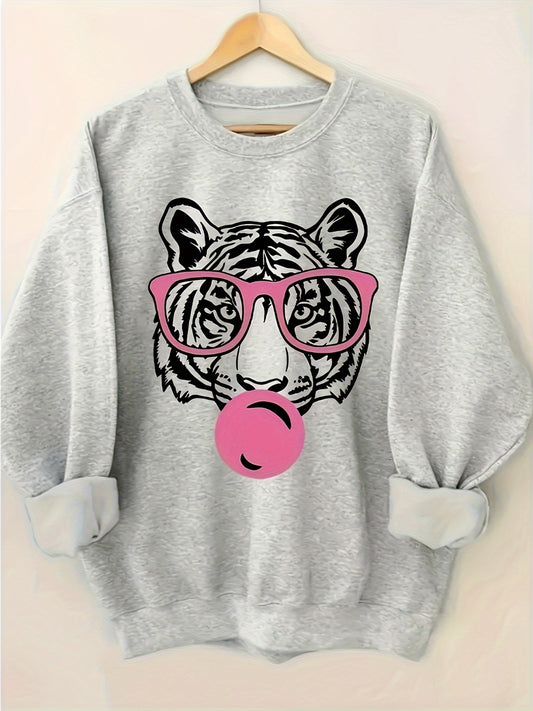 BANGELY Tiger Print AllSeasonWear ThermalInsulation CrewNeck Sweatshirt WinterFashion