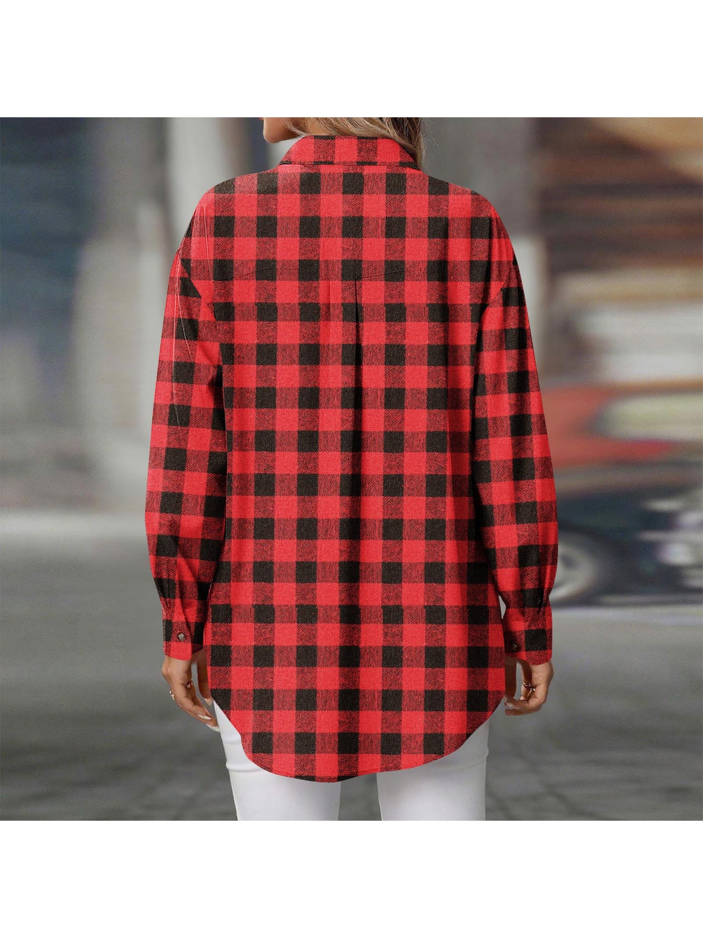XECVKR Buffalo Plaid Flannel Shirt For Women Long Sleeve