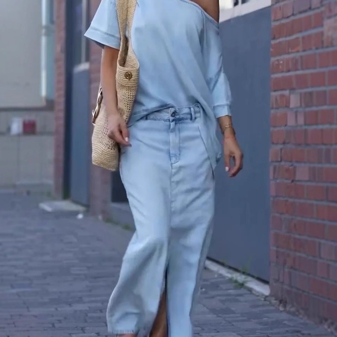 Denim Off-Shoulder Skirt Two-Piece Set For Spring Summer