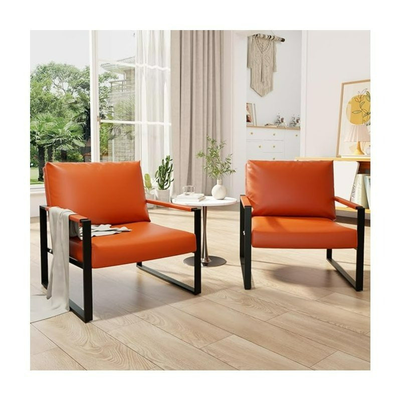 LTTROMAT Modern Accent Chair Set Of 2 Faux Leather Armchairs