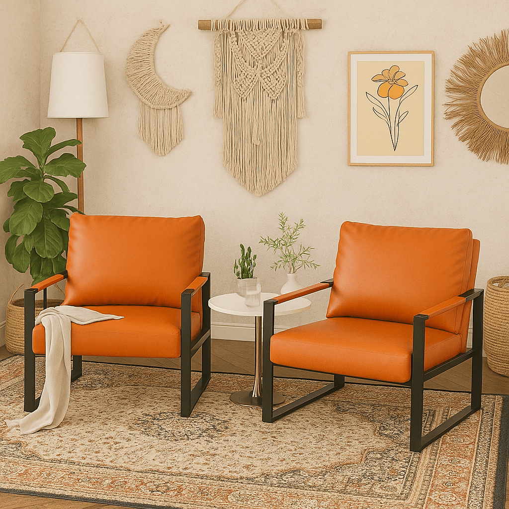 LTTROMAT Modern Accent Chair Set Of 2 Faux Leather Armchairs