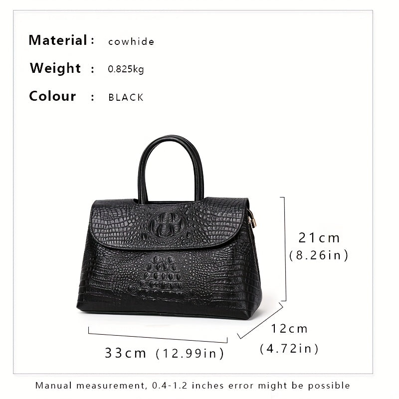 Luxury Crocodile Embossed Leather Handbag Tote With Buckle Closure