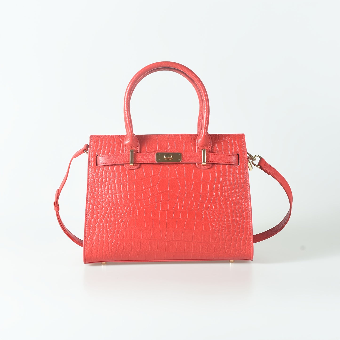 Crocodile-Texture Leather Handbag With Detachable Strap And Zipper