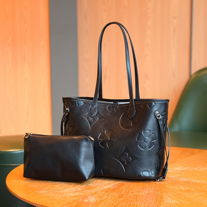 Monogram Tote Bag For Women In Faux Leather With Buckle