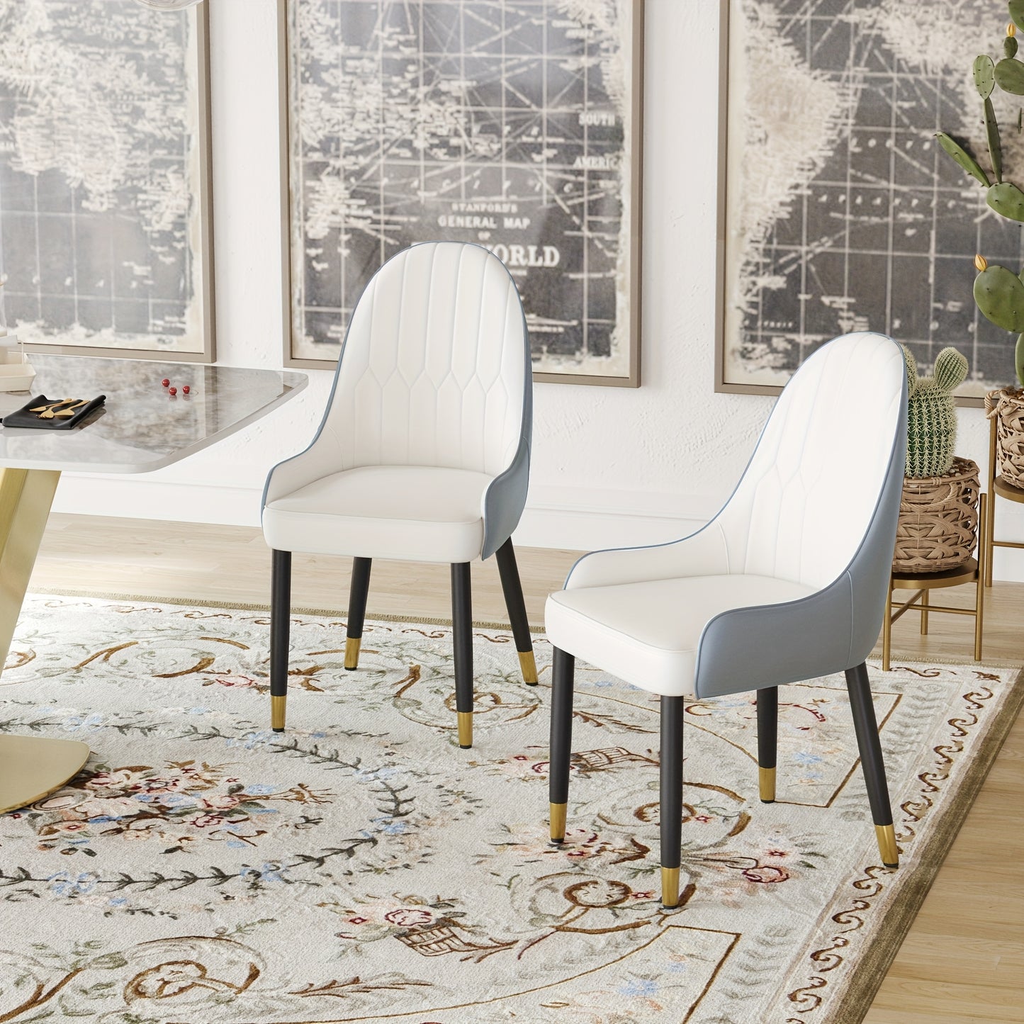 Upholstered Faux Leather Dining Chairs Set of 2 with Golden Metal Frame and Backrest for Living Room and Dining Room