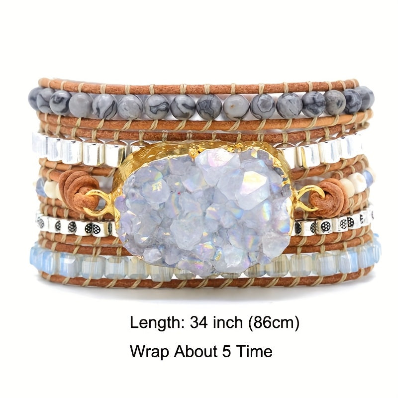 Boho Handmade Natural Stone Druzy Quartz Wrap Bracelet Jewelry