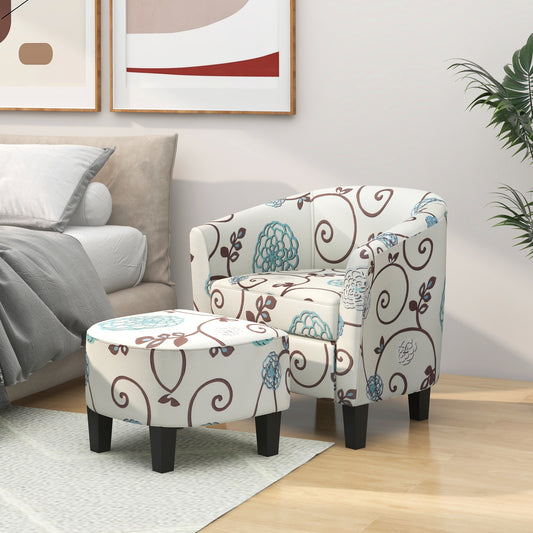COSTWAY Accent Chair With Ottoman Modern Upholstered Barrel Chair With Footrest Living Room
