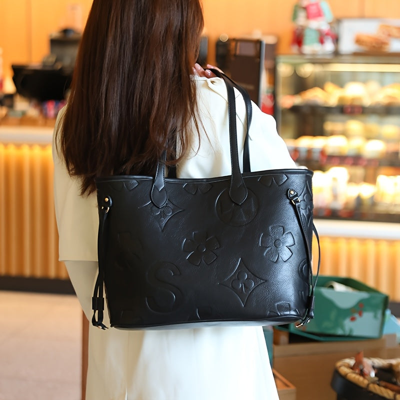 Monogram Tote Bag For Women In Faux Leather With Buckle