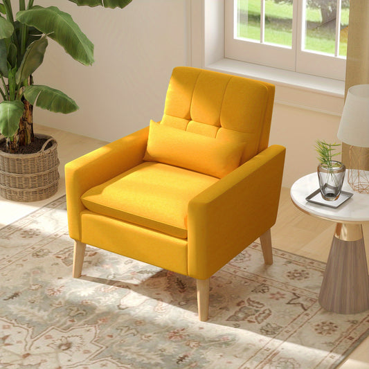 COSTWAY Modern Tufted Backrest Accent Chair Upholstered Premium LinenFabric Cushions