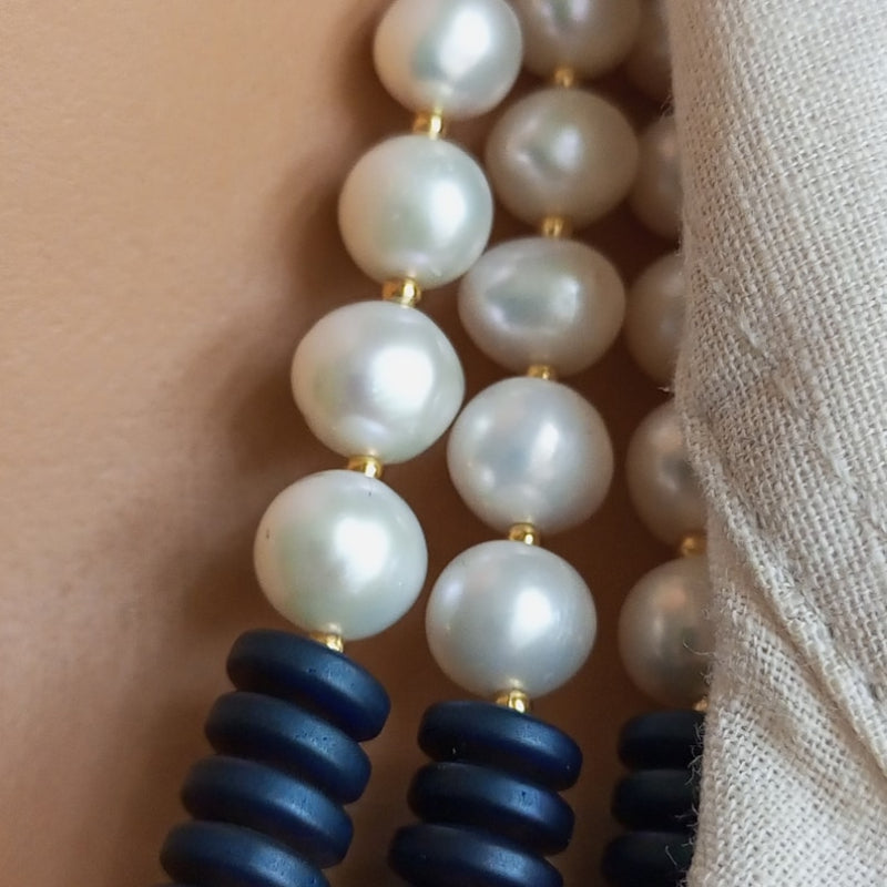 Elegant Freshwater Pearl And Lapis Beaded Necklace Women